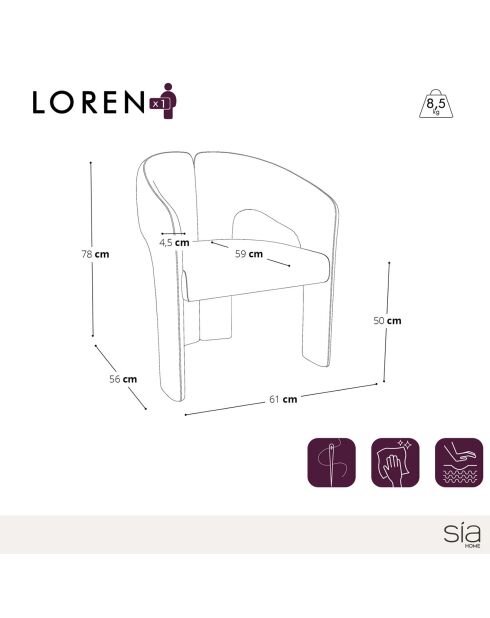 Fauteuil de salle à manger Loren Velours chenillé terracotta - 61x56x78 cm