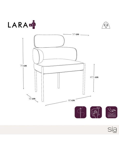 2 stoelen Lara taupe getextureerd fluweel - 60x57x79 cm