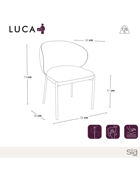 2 Chaises Luca Velours beiges - 56x60x79 cm