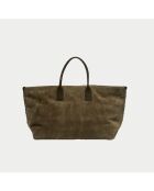 Grand cabas en Velours de Cuir kaki - 33x45x20 cm