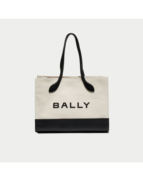 Sac fourre-tout en Coton & Cuir Bally naturel/noir - 40x29.5x15 cm