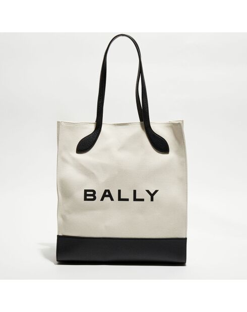 Sac shopping avec logo en Coton & Cuir Bally naturel/noir - 35x40x12 cm