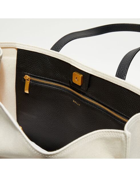 Sac shopping avec logo en Coton & Cuir Bally naturel/noir - 35x40x12 cm