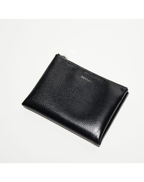 Pochette à barre transversale en Cuir noire - 17x22 cm