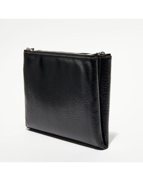 Pochette à barre transversale en Cuir noire - 17x22 cm
