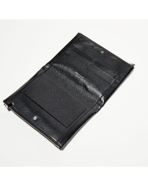 Pochette à barre transversale en Cuir noire - 17x22 cm