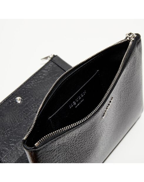 Pochette à barre transversale en Cuir noire - 17x22 cm