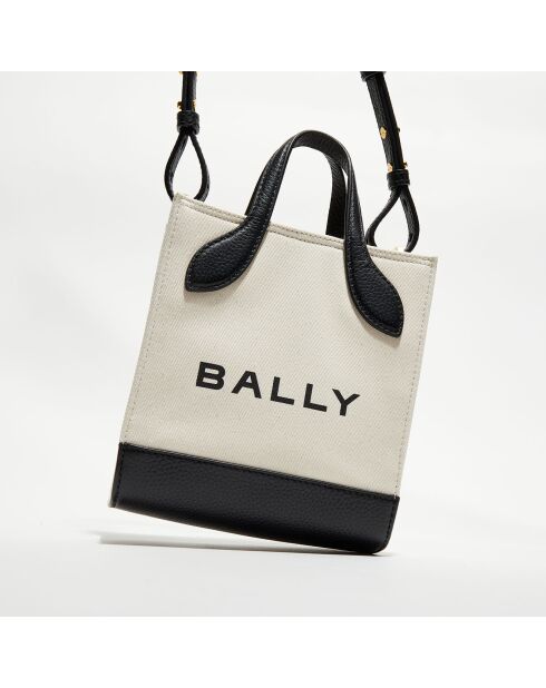 Sac fourre-tout en Coton & Cuir Bally naturel/noir - 17x20x 9 cm