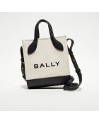 Sac fourre-tout en Coton & Cuir Bally naturel/noir - 17x20x 9 cm