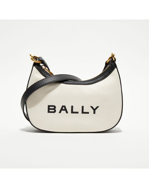 Sac bandoulière en Coton Bio & Cuir Bally naturel/noir - 22.5x12x6 cm