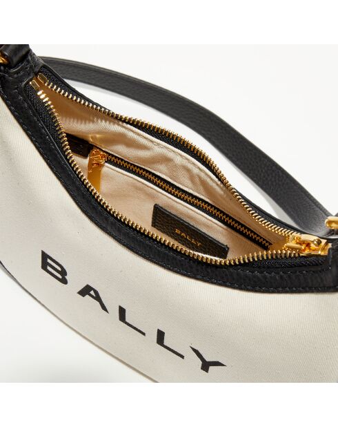 Sac bandoulière en Coton Bio & Cuir Bally naturel/noir - 22.5x12x6 cm