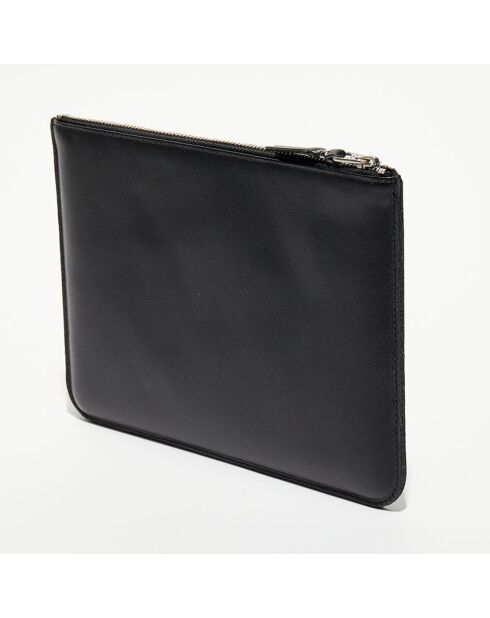 Pochette zippée à œillets en Cuir noire - 21.5 x16 cm