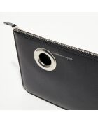 Pochette zippée à œillets en Cuir noire - 21.5 x16 cm