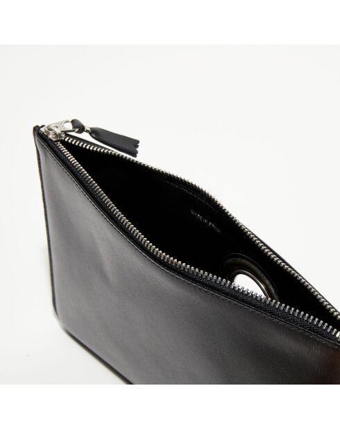 Pochette zippée à œillets en Cuir noire - 21.5 x16 cm