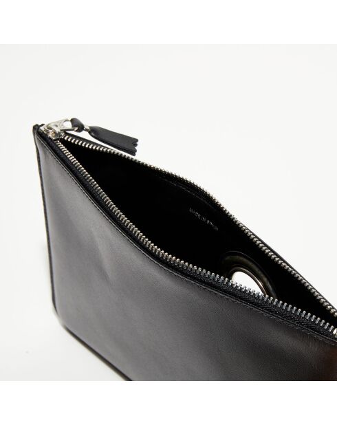 Pochette zippée à œillets en Cuir noire - 21.5 x16 cm