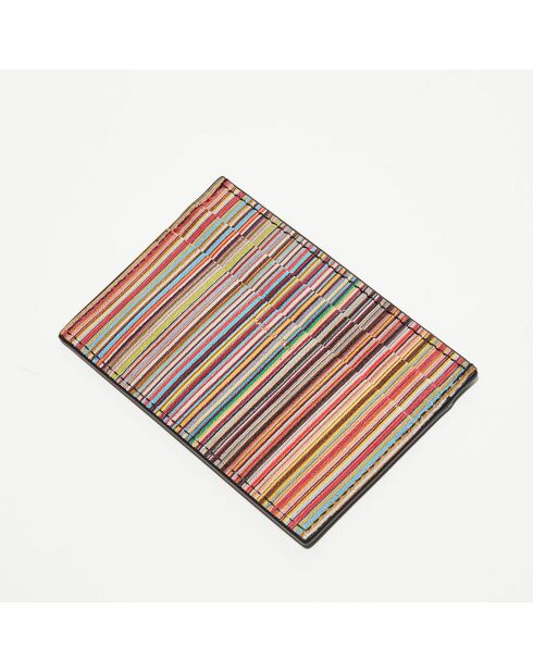 Porte-cartes en Cuir Signature Stripe noir/multicolore - 10x6.7 cm