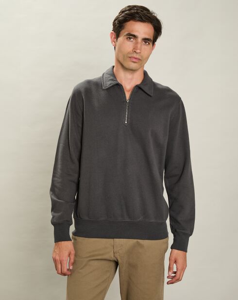 Sweat Polo à Fermeture Éclair charbon de bois