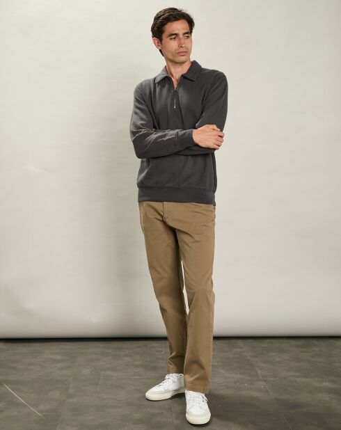 Sweat Polo à Fermeture Éclair charbon de bois
