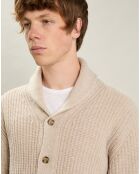 Gilet 100% Laine Châle Côtelé ecru