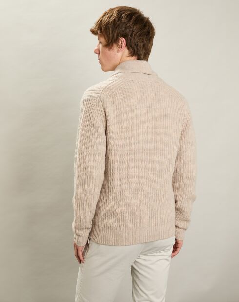 Gilet 100% Laine Châle Côtelé ecru