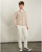 Gilet 100% Laine Châle Côtelé ecru