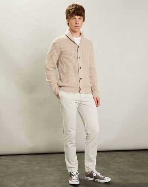Gilet 100% Laine Châle Côtelé ecru