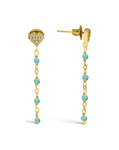 Boucles d'oreilles pendantes coeur en Argent doré & Turquoise