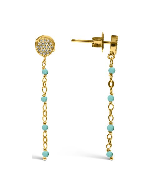 Boucles d'oreilles pendantes rondes en Argent doré & Turquoise