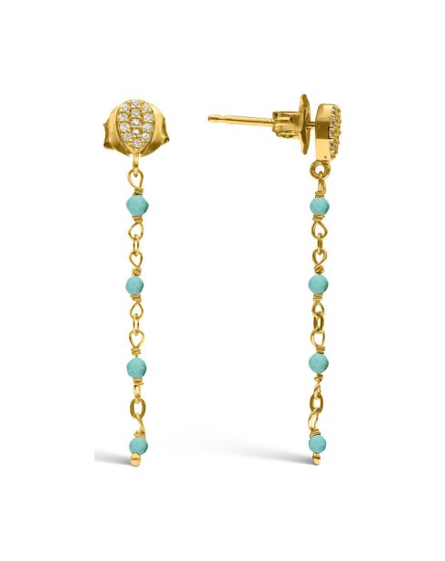 Boucles d'oreilles pendantes gouttes en Argent doré & Turquoise