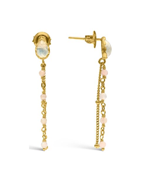 Boucles d'oreilles pendantes gouttes en Argent doré & Opale rose