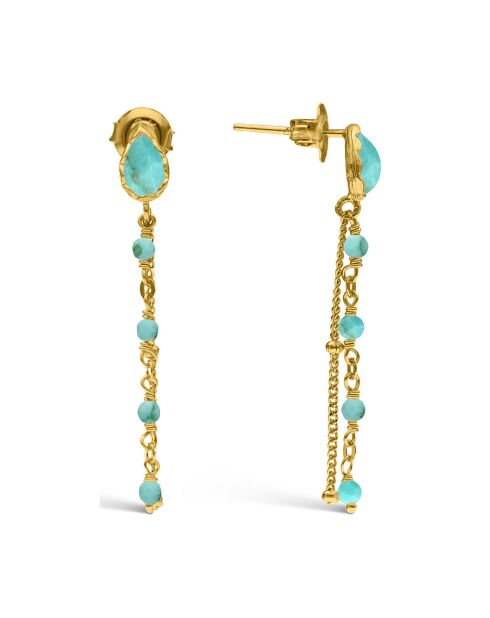 Boucles d'oreilles pendantes en Argent doré & Turquoise