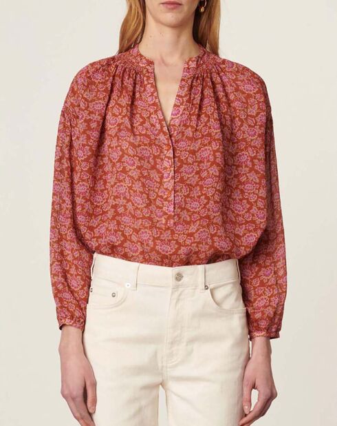 Nipoa Rotbraune Bluse mit Blumendruck
