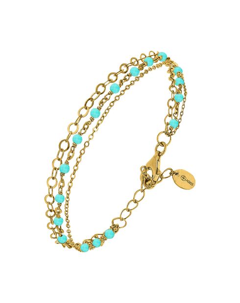 Bracelet triple chaîne petite perles en Argent doré & Amazonite