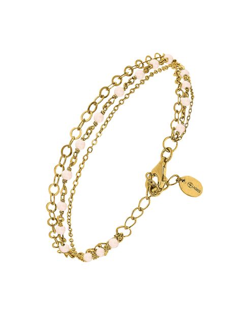 Bracelet triple chaîne petite perles pierre en Argent doré & Opale rose