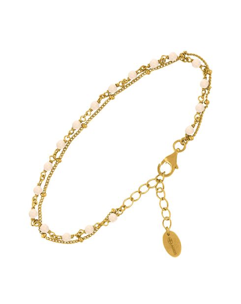 Bracelet double chaîne en Argent doré & Opale rose