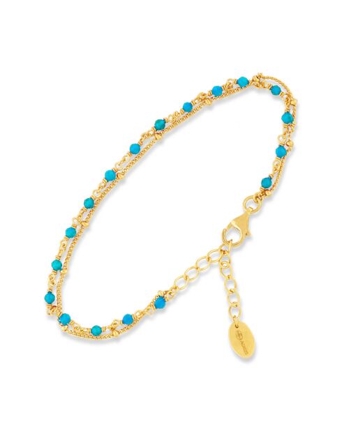 Bracelet double chaîne en Argent doré & Turquoise