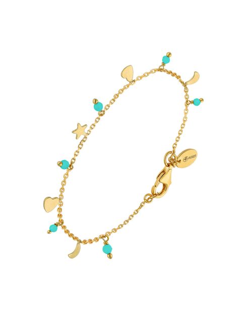 Bracelet pampilles de forme lune coeur en Argent doré & Amazonite