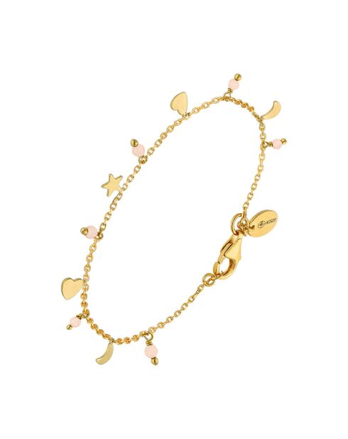 Bracelet pampilles de forme lune coeur en Argent doré & Opale rose