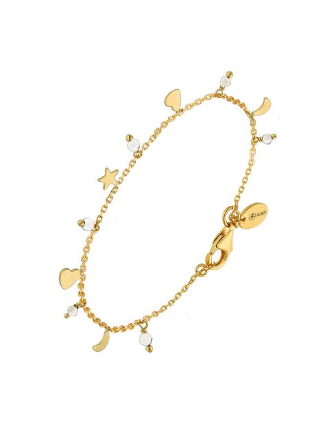 Bracelet pampilles lune coeur en Argent doré & Pierre de Lune blanche
