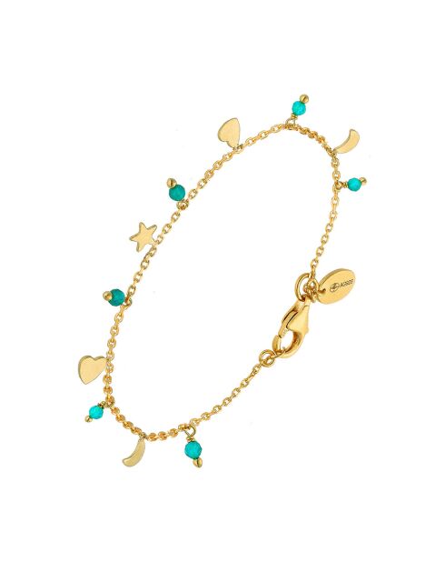 Bracelet pampilles lune coeur en Argent doré & Turquoise