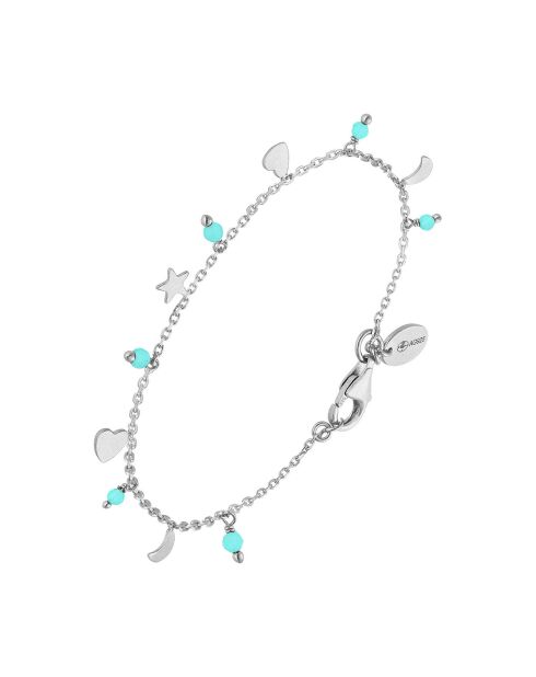 Bracelet pampilles de forme lune coeur en Argent rhodié & Amazonite