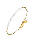 Bracelet chaîne en Argent doré & Pierre de Lune