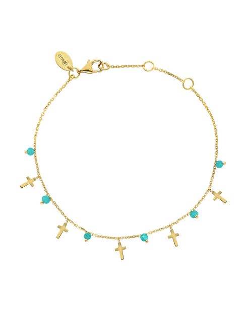 Bracelet motif croix en Argent doré & Turquoise
