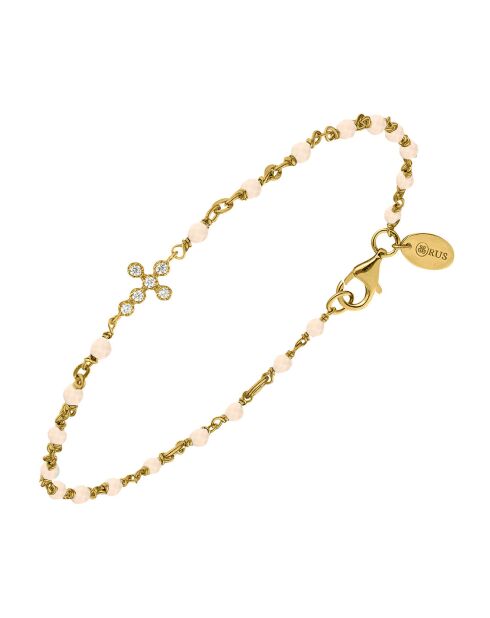 Bracelet croix zirconium blanc en Argent doré & Opale rose