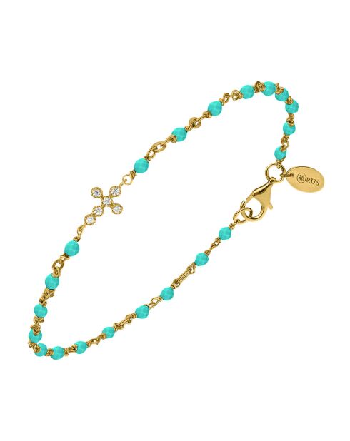 Bracelet croix zirconium blanc en Argent doré & Turquoise