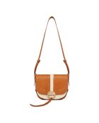 Sac Double Rabat en Cuir Othilia Nubuck et Fausse Fourrure cognac