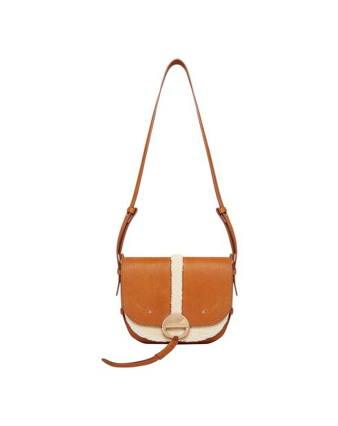 Sac Double Rabat en Cuir Othilia Nubuck et Fausse Fourrure cognac