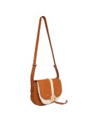 Sac Double Rabat en Cuir Othilia Nubuck et Fausse Fourrure cognac