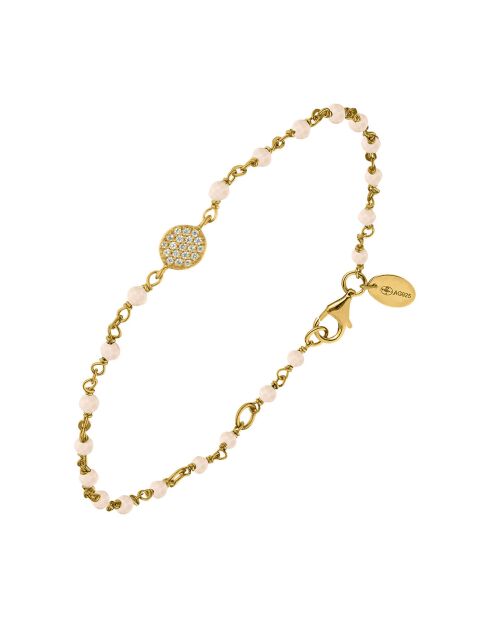 Bracelet médaillon serti blanc en Argent doré & Opale rose