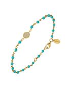 Bracelet médaillon serti blan en Argent doré & Turquoise